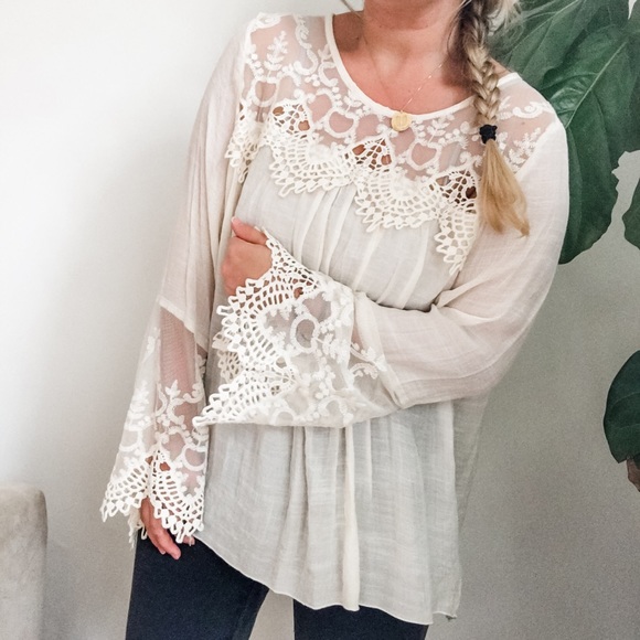 Rebellion Tops - Beautiful Cream Lace Plus Size Blouse
